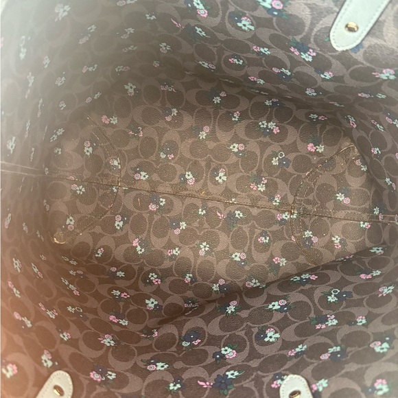 Coach Slate Blue & Floral Leather Tote - Picture 4 of 9